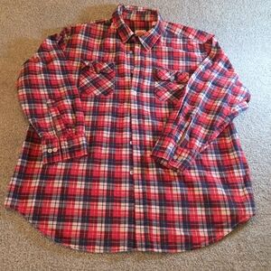 Mens VINTAGE Dickies Flannel Shirt XL Red Blue White Plaid Button Grunge Poland